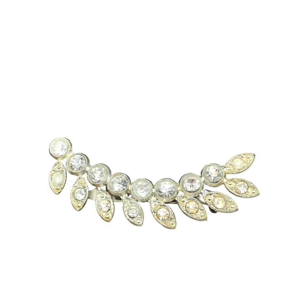 Graceful and Elegant Art Nouveau Brooch, Clear Pave Rhinestones, Pot Metal - Picture 6 of 7